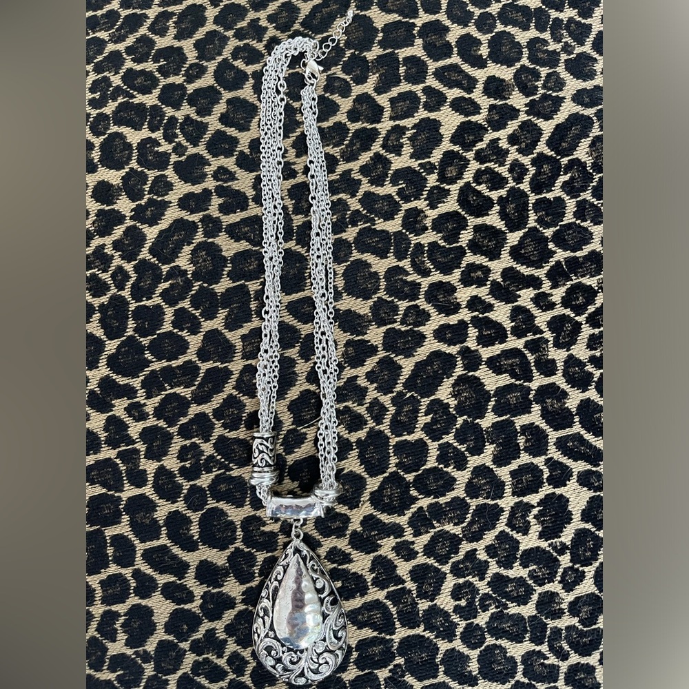 Large Pendant 11” Fashion Silver Tone Necklace